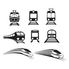 Set of trains isolated vector icons - 267254146