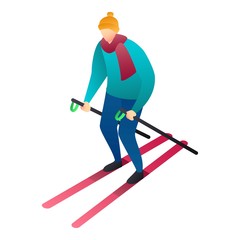 Fototapeta premium Man skiing icon. Isometric of man skiing vector icon for web design isolated on white background