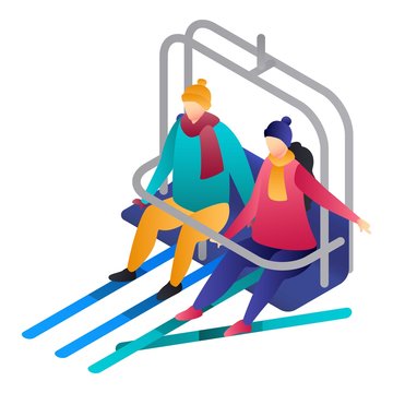 Couple in a cable car icon. Isometric of couple in a cable car vector icon for web design isolated on white background