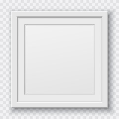 White square frame with soft shadow for text or picture is on squared gray background