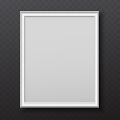 White square plastic frame with soft shadow for text or picture is on squared black background
