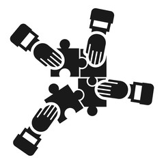 Obraz premium Man puzzle hand icon. Simple illustration of man puzzle hand vector icon for web design isolated on white background