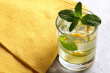 Infused water with cucumber, lemon and mint. Detox water