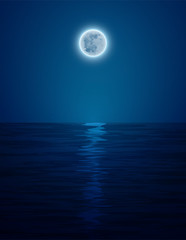 Naklejka na ściany i meble Night landscape in the sea and moon