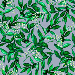 Seamless pattern green watercolor leaves