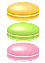 Exquisite confectionery. Delicious sweetness, an airy French pasta Macaroni. Favorite delicacy of children and adults. Vector illustration.