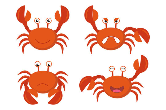 Cute cartoon red crabs vector set - Vector illustration