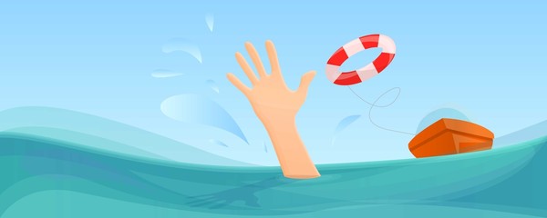 Swimming take help life buoy concept banner. Cartoon illustration of swimming take help life buoy vector concept banner for web design