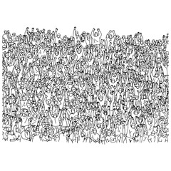 large group of people crowded on stadium vector illustration sketch doodle hand drawn with black lines isolated on white background © a3701027