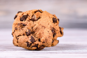 Cookies with chocolate closeup. Homemade cookies.