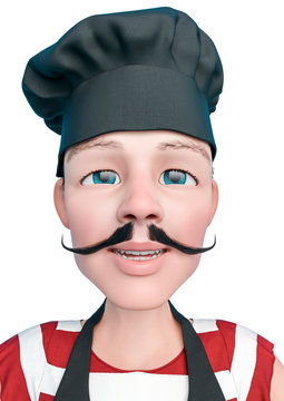 chef cartoon doing a open smile in a white background
