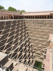 Chand Baori well, stepwell in Abhaneri Village near Jaipur, Rajasthan. Chand Baori was built by...