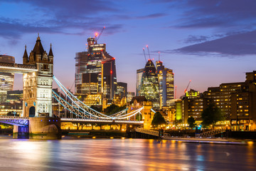 London Tower Bridge with Downtown building