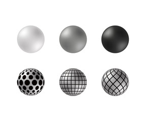 Set of realistic 3D spheres on white background