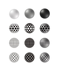 Set of realistic decorated spheres on white background