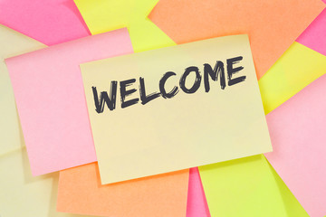 Welcome new employee colleague refugees refugee immigrants note paper