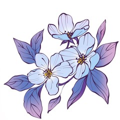 Flowers branch isolated on white background. Line art illustration