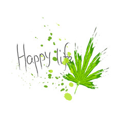 Abstract marijuana leaf, cannabis plant isolated on white background with text. Vector