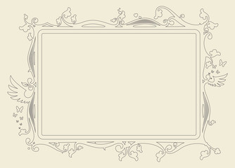 baroque frame decorated with vector symbols of hearts, butterflies and leaves