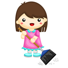 Little girl sweeping the floor