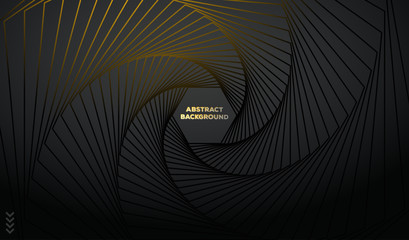 Naklejka premium Abstract 3d background with black paper layers. Vector geometric illustration of carbon sliced shapes textured with golden glittering dots. Graphic design element. Elegant decoration