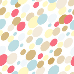 Fototapeta na wymiar Vector seamless pattern with circles or ovals in light pastel colors. Modern background with simple geometric shapes