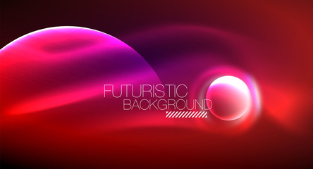 Blurred neon glowing round shapes, abstract circles and lights