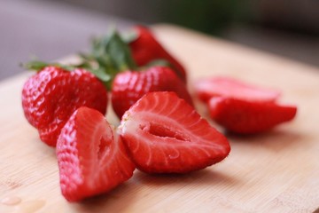strawberries on wooden board