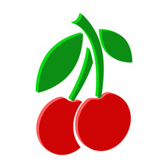 Two cherries icon.Isometric and 3D view.