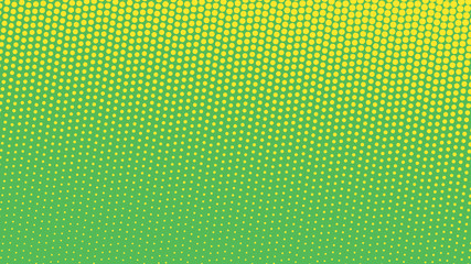 Green and yellow pop art background in vitange comic style with halftone dots, vector illustration template for your design