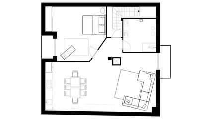 2d floor plan. Black&white floor plan.