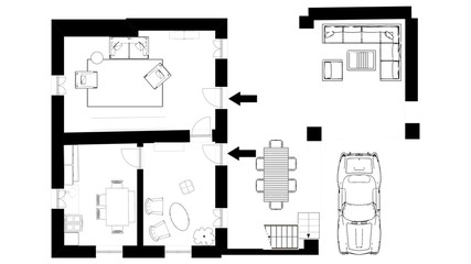 2d floor plan. Black&white floor plan.