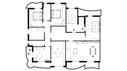 2d floor plan. Black&white floor plan.