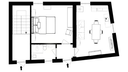 2d floor plan. Black&white floor plan.