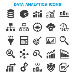 Data analytics icons set on white background.