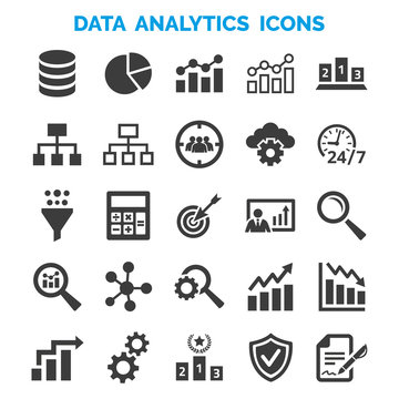 Data analytics icons set on white background.