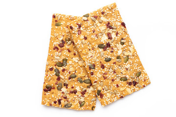 Rye bread slice on a white background.