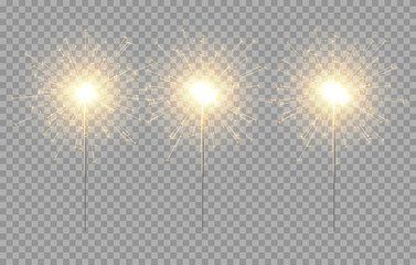 Vector light sparkler decoration. Holiday sparkler firework background isolated bengal bright light
