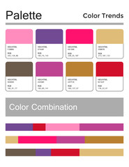 Color palette, harmonious combination, codes and names. Fashion colors for using in web, clothes, interiors and textiles