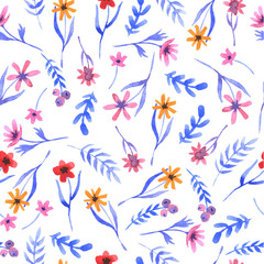 Fototapeta na wymiar Seamless watercolor floral pattern on a white background