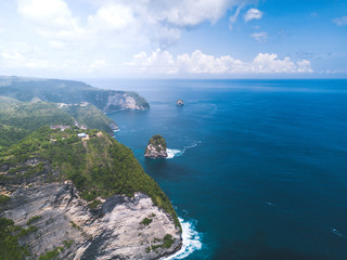 Aerial shoot from Nusa Penida island near Bali. Tropical summer view.