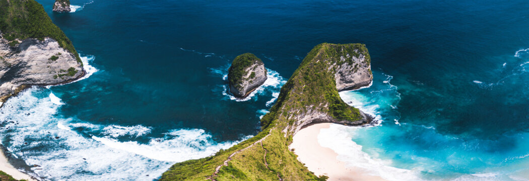 Aerial shoot from Nusa Penida island near Bali. Tropical summer view.