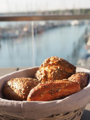 Healhty breakfast with whole grain rolls