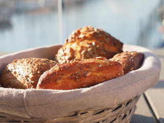 Healhty breakfast with whole grain rolls