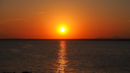 Colonia de Sant Jordi, Ses Salines, Mallorca, Spain. Amazing sunset in summer time