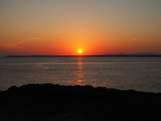 Colonia de Sant Jordi, Ses Salines, Mallorca, Spain. Amazing sunset in summer time
