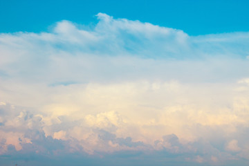 Cloudy Vanilla Sky background. Abstract fpuffy cloudscape in air.
