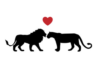 Lion and lioness love predator black silhouette animal. Vector Illustrator.
