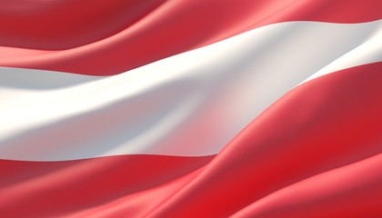 Waved highly detailed close-up flag of Austria. 3D illustration.