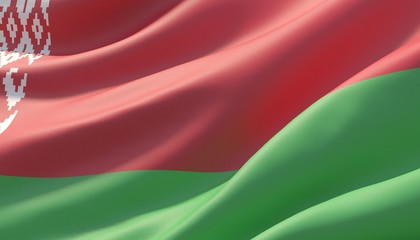 Waved highly detailed close-up flag of Belarus. 3D illustration.